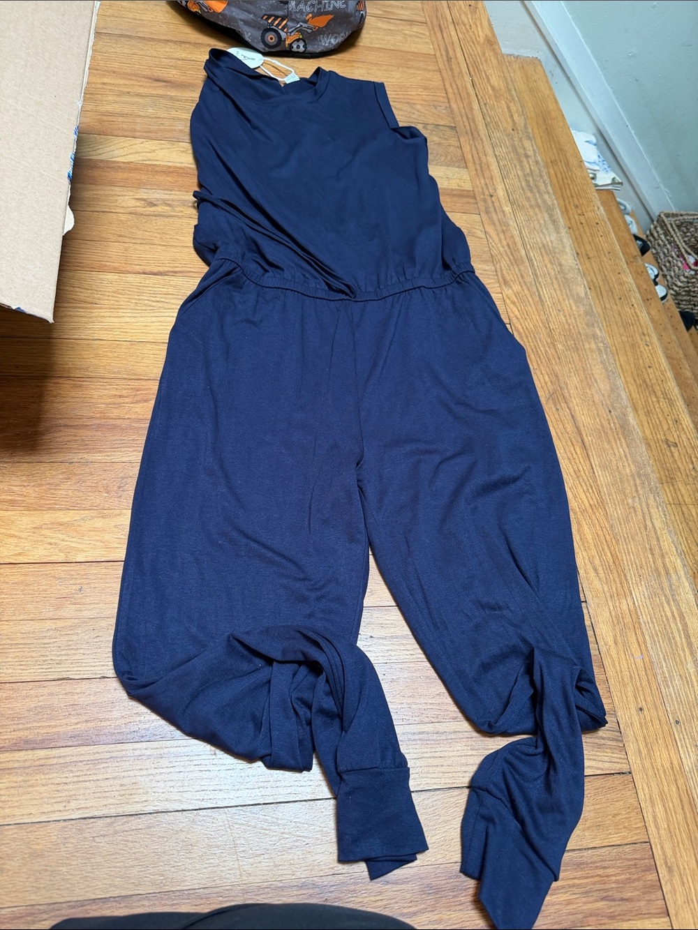 Sleeveless Navy Blue Jumpsuit with Elastic Waist